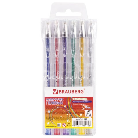 Ручки гелевые Brauberg Jet 0,8 мм 6 цветов 141030 цена за 4 шт , 